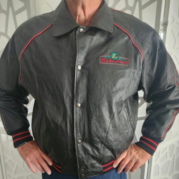 Budweiser VINTAGE Black Leather Jacket - Picture 2 of 6